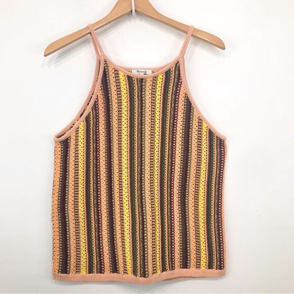 Madewell Janson Crochet Earth Tone Rainbow Stripe Tank Sweater Top - Picture 4 of 13